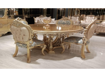 5-teiliges klassisches Esszimmer-Set mit rundem Tisch und Stühlen