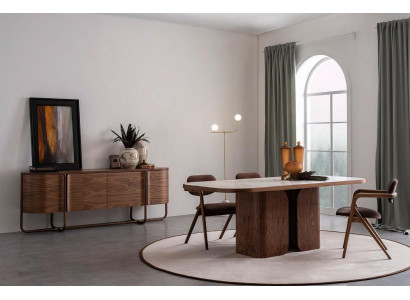 Großes Esszimmer Set Luxus Esstisch 4x Stühle Sideboard Kommode Spiegel