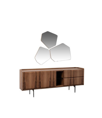 Esszimmer Set Luxus Garnitur Esstisch Sideboard 2x Stühle Spiegel Holz