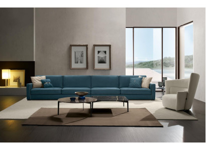 Sofa 4-Sitzer Polster Couch Leder Sofas Design Italienische Möbel Blau