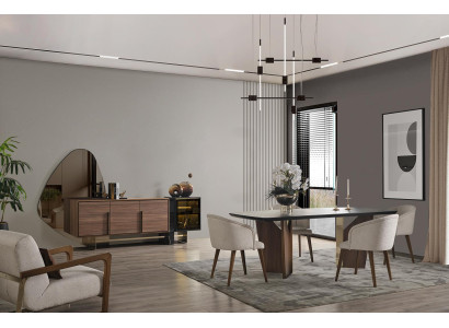 Esszimmer Set Essgruppe Esstisch Sideboard-mit-Spiegel Modernen 8tlg
