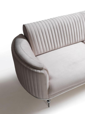 Sofagarnitur Wohnzimmer Möbel Textil Weiß Sofa Set 3+1 Sitzer Modern Design