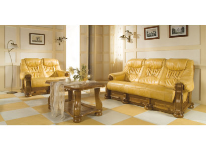 Sofagarnitur Holz Leder 3+2+1 Komplettes Set Klassik Couchgarnitur Sitz Polster