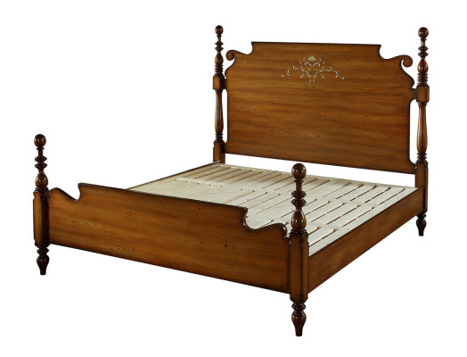 Nostalgie-Bett aus Echtholz mit kunstvollen gedrechselten Elementen
