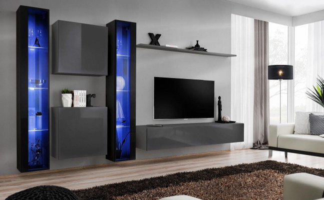 Wohnzimmermöbel 2x Wandschrank Grau Modern Sideboard Einrichtung Hänge Vitrine