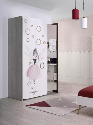 Komplette Kindermöbel - Kinderbett mit Bettkasten, Holz Rosa Set 6tlg