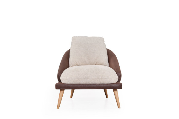 Stilvolle Braun-Weiße Sofagarnitur Wohnzimmer Sessel Couchtisch Hocker