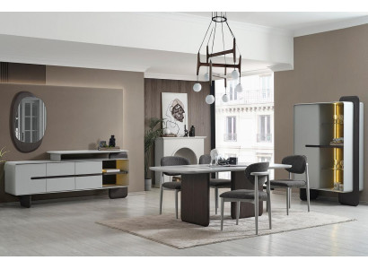 Grau-Weiße Esszimmer Möbel Esstisch 4x Luxus Stühle Designer Vitrine
