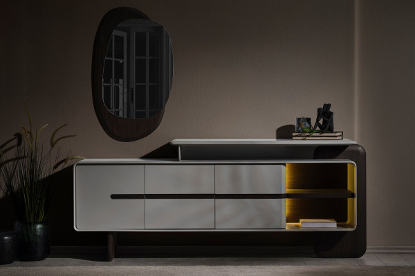 Grau-Weiße Esszimmer Möbel Esstisch 4x Luxus Stühle Designer Vitrine