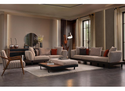 Dunkel-Beige Sofagarnitur 4 Sitzer Zweier Luxuriöser Wohnzimmer Sessel