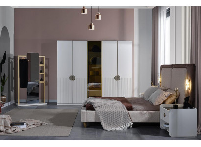 Weiße Schlafzimmer Komplette Garnitur Modernes Bett Kleiderschrank 5tlg