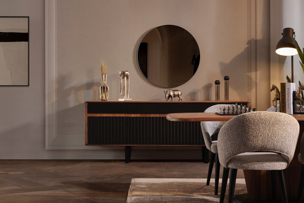Essbereich Möbel Designer Esstisch Holz Kommode 4x Stühle Sideboard 7tlg