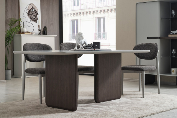 Grau-Weiße Esszimmer Garnitur Luxuriöser Esstisch 4x Stühle Vitrine 6tlg