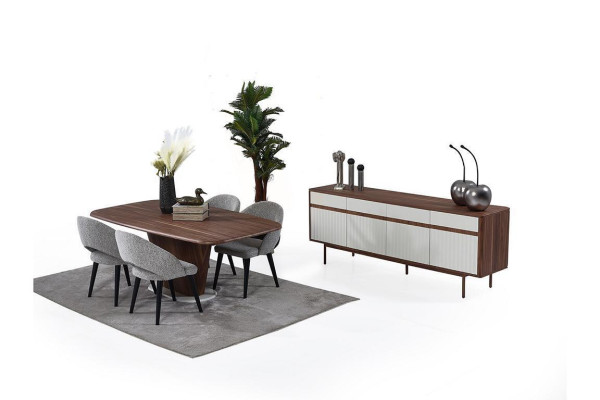 Stilvolle Eszimmer Möbel Brauner Esstisch 4x Polster Stühle Kommode Set