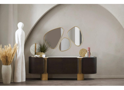 Modernes Schwarz-Goldenes Sideboard Designer Spiegel Luxus Kommode 2tlg