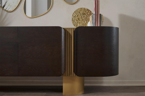 Modernes Schwarz-Goldenes Sideboard Designer Spiegel Luxus Kommode 2tlg
