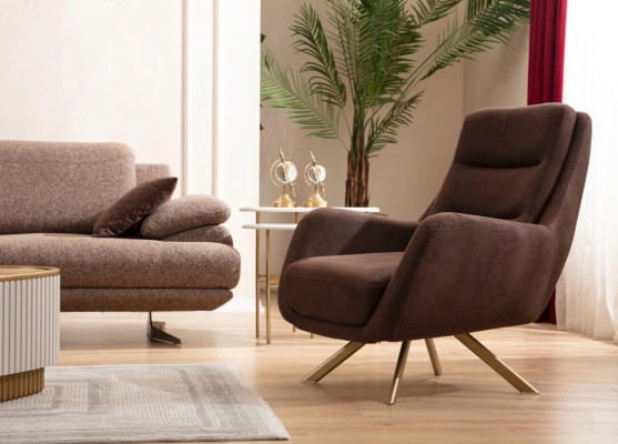 Beige-Braune Wohnzimmer Sofagarnitur 3 Sitzer Polstersessel Couchtisch