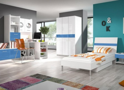 Bett + Nachttisch Schlafzimmer Jugendzimmer Kinderzimmer Set Möbel 2tlg. Blau