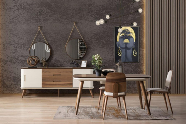 Esszimmerstuhl Stuhl Küchenstuhl Sessel Sitzer Stoff Modern Braun Holz