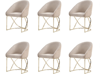 Luxus Esszimmerstuhl 6x Stühle Textildesign Metall zeitgenössische Stuhlmöbel