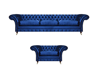 Luxus Sitzmöbel Sofa Set 2tlg Sofa Dreisitzer Couch mit Sessel Chesterfield Neu