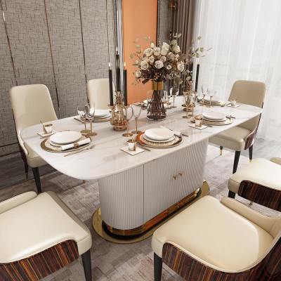 Marmor Designer Ess Tisch + 6 Stühle Set Garnitur Zimmer Gruppe 7 tlg. Tische