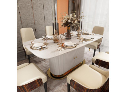Marmor Designer Ess Tisch + 6 Stühle Set Garnitur Zimmer Gruppe 7 tlg. Tische