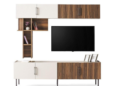 Moderne Wohnwand Designer Holz Möbel RTV Wandschrank Regale 3tlg Set
