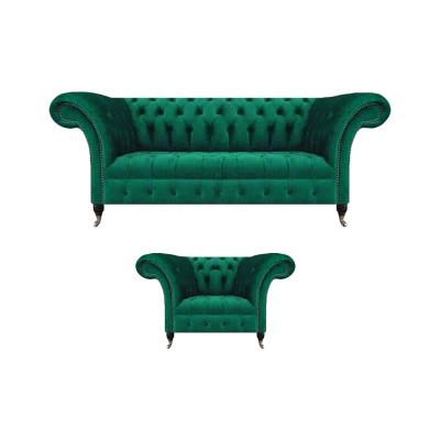 Wohnzimmer Grün Sofa Dreisitze Couch Komplett Sessel Polstersofa Chesterfield