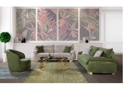 Sofagarnitur 3+3+1 Sitzer Sofa grau Couch Polster Garnitur Stoff Möbel