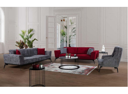 Sofagarnitur 331 Sitz Polster Sofa Wohnlandschaft Möbel Rot Grau