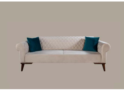 Beige Dreisitzer Couch Elegante Sofa Sitzmöbel Wohnzimmer Samt