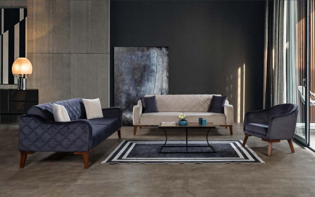 Beige Dreisitzer Couch Elegante Sofa Wohnzimmer Sitzmöbel Samt