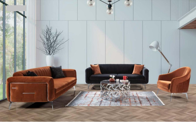 Sofagarnitur 3+3+1 Sitzer Sofas Sessel Luxus Stoff Wohnzimmer Design