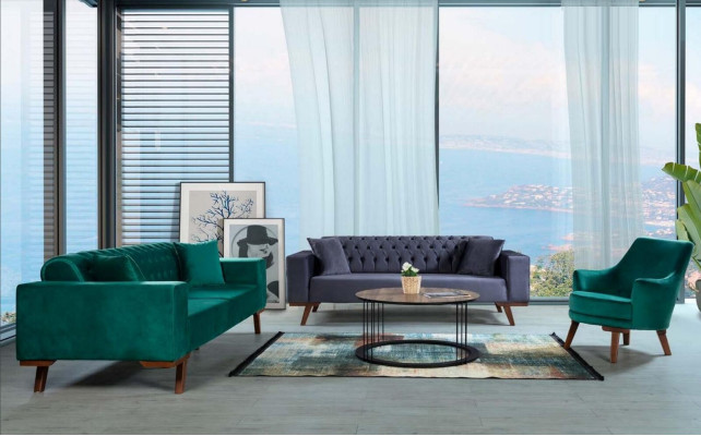 Sofagarnitur 3+3+1 Sitz Wohnzimmer Stil Couch Sofa Violett Turkis