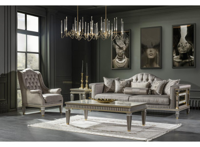Sessel Grau Luxus Polster Stoff 1Sitzer Chesterfield Modern Möbel Wohnzimmer Neu