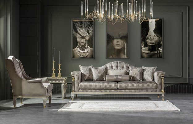 Sessel Grau Luxus Polster Stoff 1Sitzer Chesterfield Modern Möbel Wohnzimmer Neu