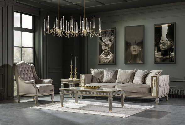 Sessel Grau Luxus Polster Stoff 1Sitzer Chesterfield Modern Möbel Wohnzimmer Neu