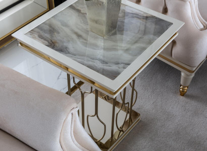 Beistelltisch Weiß Couchtisch Luxus Wohnzimmer Möbel Metall Elegantes Modern 