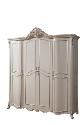 Exquisiter dreitüriger weißer Kleiderschrank im klassischen Stil