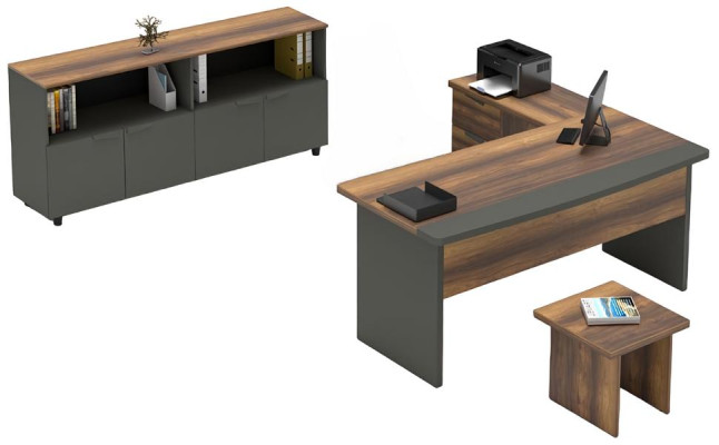 Arbeitszimmer Set Tisch Sideboard Couchtisch Stauraum Holz Grau Braun