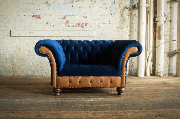 Chesterfield Textil Polster  Sessel 1 Sitzer Sofas Design Luxus Stoffsofas