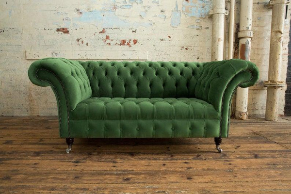 Chesterfield Couch  2 Sitzer Polster Sitz Textil Stoff Leder Couchen Sofas Sofa