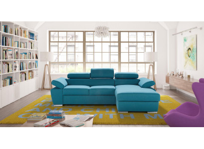 Ecksofa Stoff L-Form Bettfunktion Couch Design Polster Textil Eck Modern Blau