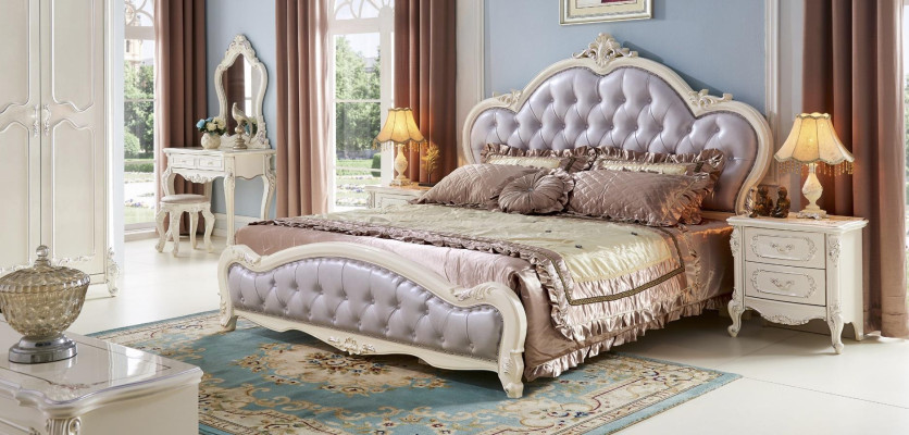 Bett Schlafzimmer Set Echtholz Modern Luxus Chesterfield 2x Nachttisch 3 tlg.