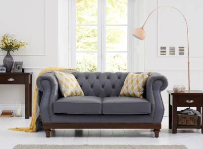 Klassische Leder Couch - Graue Chesterfield Stoff Sofa 2 Sitzer  Neu jvmoebel ®