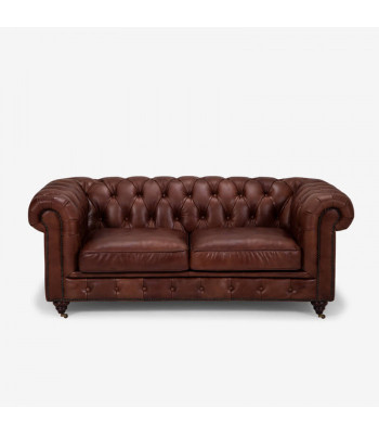 Chesterfield 2 Sitzer Klassische Luxus Barock Rokoko Sofa Braun Leder Couch Neu