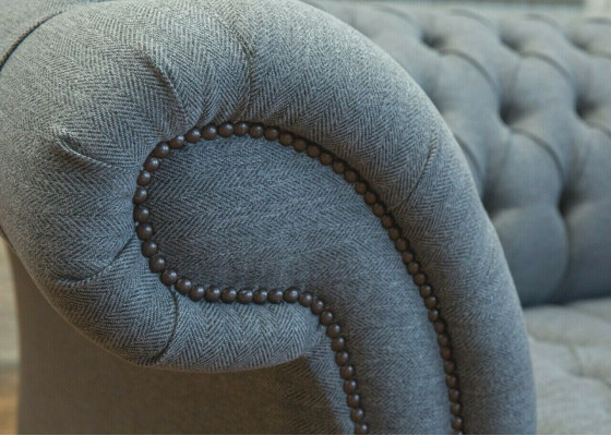 Chesterfield Original Sofa JVMoebel Textil Sofas Stoff Grau 185cm Couch Couchen