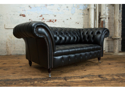 Chesterfield Original Sofa JVMoebel Couch Textil Sofas Couchen Stoff Schwarz Neu