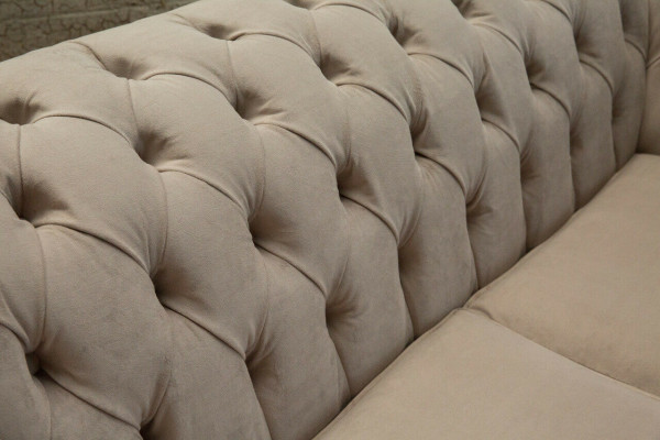 Chesterfield Sofa 2 Sitzer Polster Designer Couchen Sofas Garnitur Beige Samt